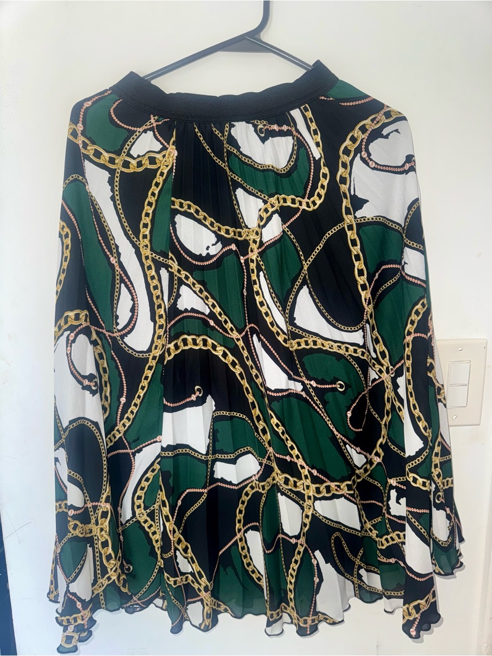 Primark Black, Green & White Pleated Chain-Print Midi Skirt